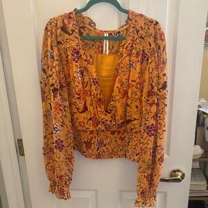 ANTHROPOLGIE | Floral, smocked long‎ sleeve top, Size XL